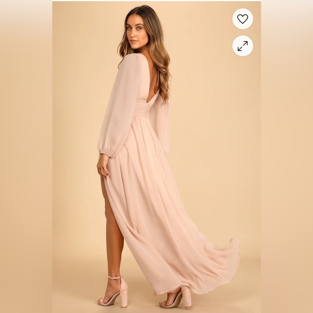 NWT Lulu's Pink Ruched Wrap Gown with V-Neck - Picture 3 of 16